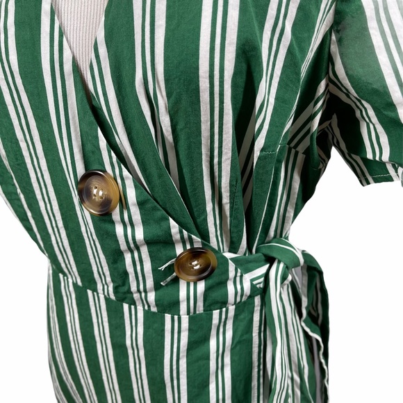 Asos 100% Cotton Green and White Striped Faux Wrap Midi Dress - Picture 4 of 6